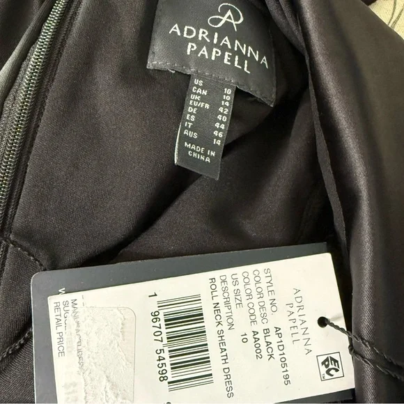 Adrianna Papell Women's Roll Neck Lace Dress With Sheer Elbow Sleeves Black NWT - Picture 6 of 8